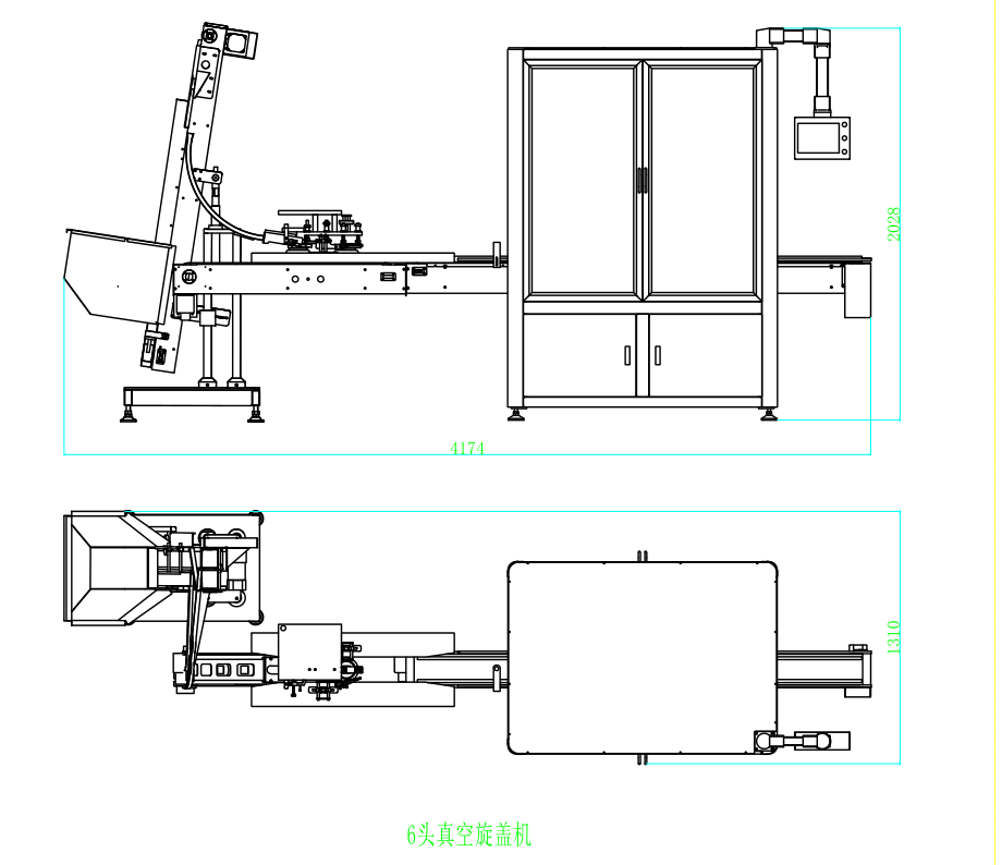6头真空旋盖机外形图 CAD平面图