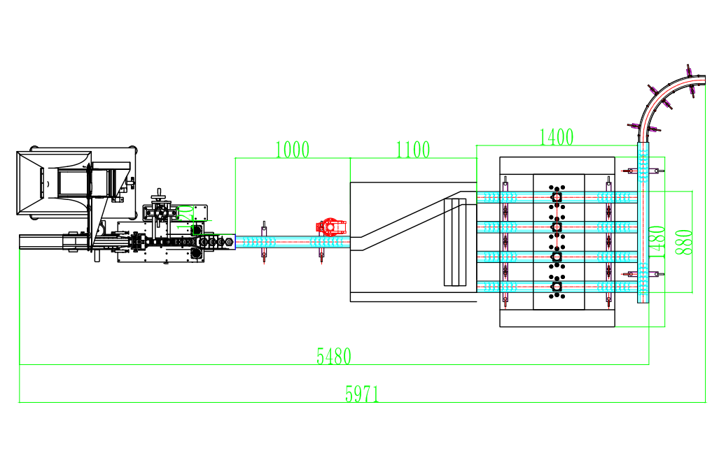 四头并列式真空旋盖机方案图 CAD平面图