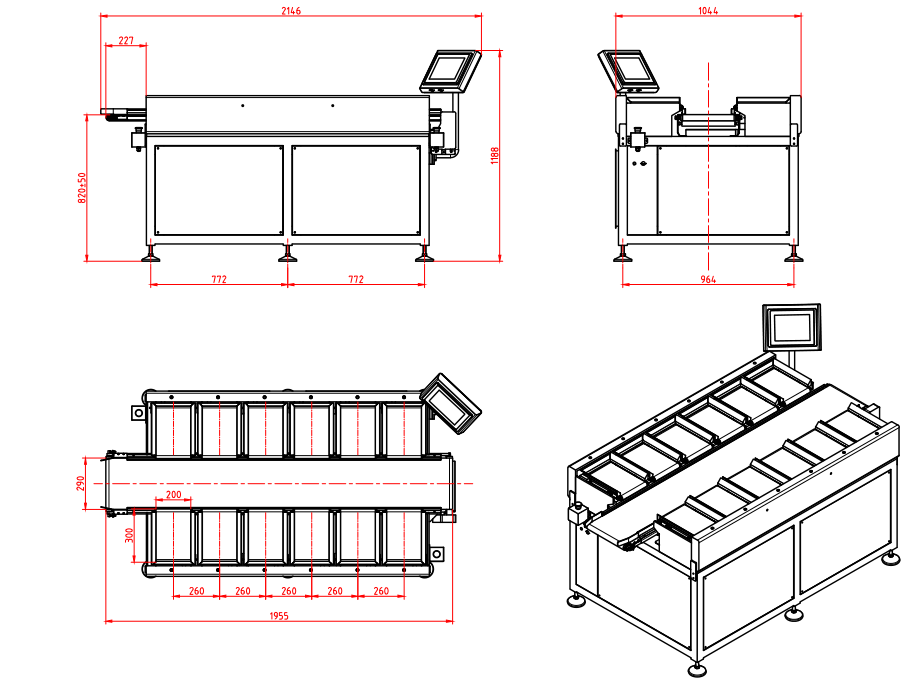 十二斗200X300手工皮带秤三视图 CAD平面图