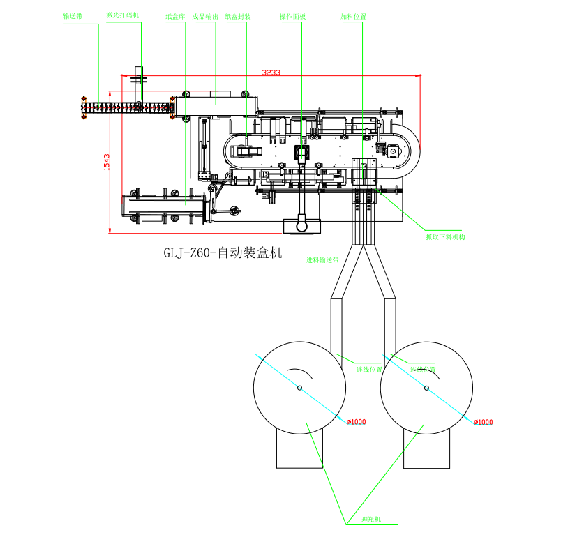 上开盖立式装盒机示意图 CAD平面图