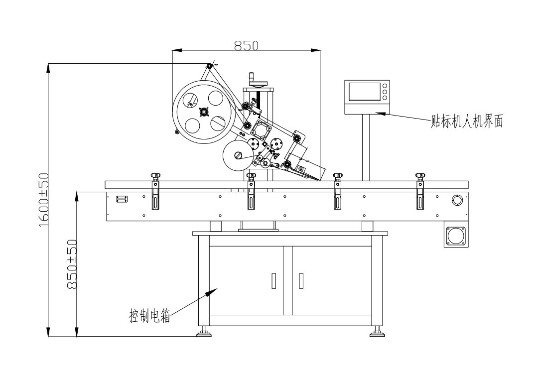 全自动平面贴标机示意图 CAD平面图