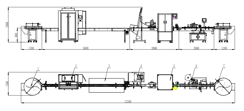 半自动理瓶机+双头极速灌装机+工作平台+提升上盖机+圆瓶贴标机+收瓶机